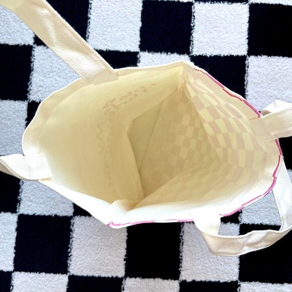 “This Is My Thrifting Tote” Pink Checkered Canvas Tote Bag - Picture 4 of 8